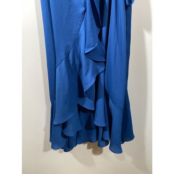 Lulu’s Manhattan Moment Blue Ruffled Midi Wrap Dress in Royal Blue Size Large - Picture 5 of 10